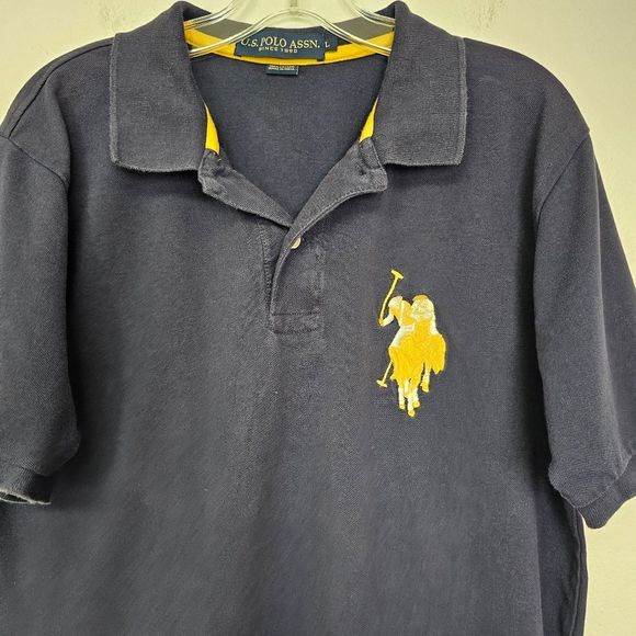 US Polo Assn Polo Blue Knit Collared Short Sleeve Large Logo Sz L Activewear - Picture 3 of 12